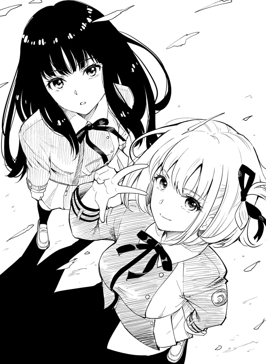 nishikigi chisato and inoue takina (lycoris recoil) drawn by fqnrxj