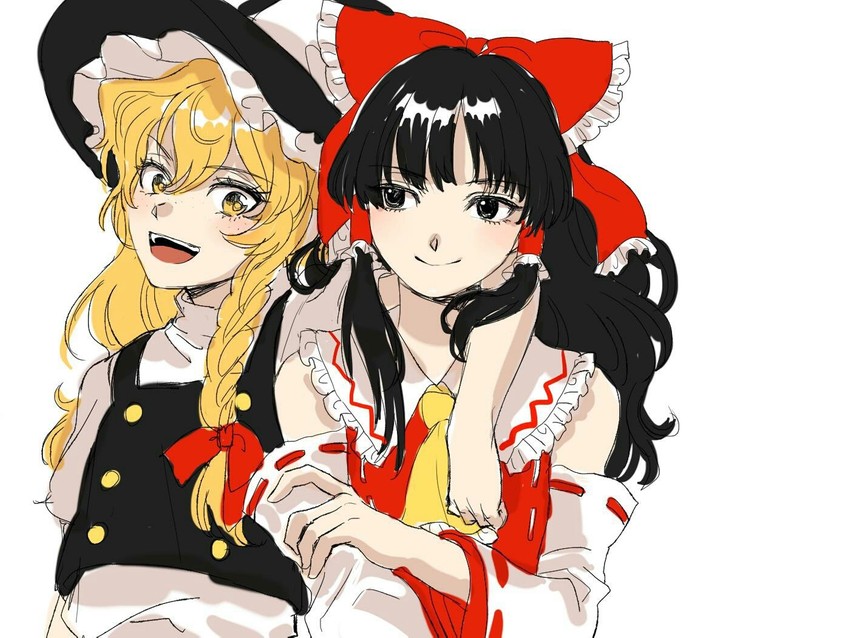 hakurei reimu and kirisame marisa (touhou) drawn by kuya_(hey36253625)