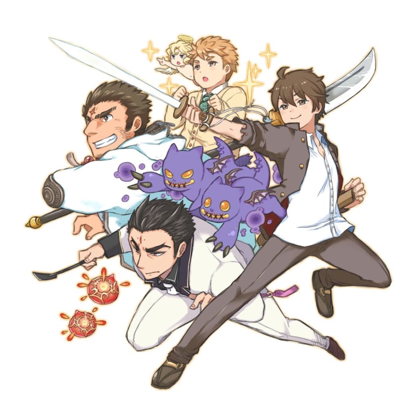 protagonist 4, houzouin oniwaka, devil, aizen, tennouji shin'ya, and 1 more (tokyo afterschool summoners) drawn by summon_lw