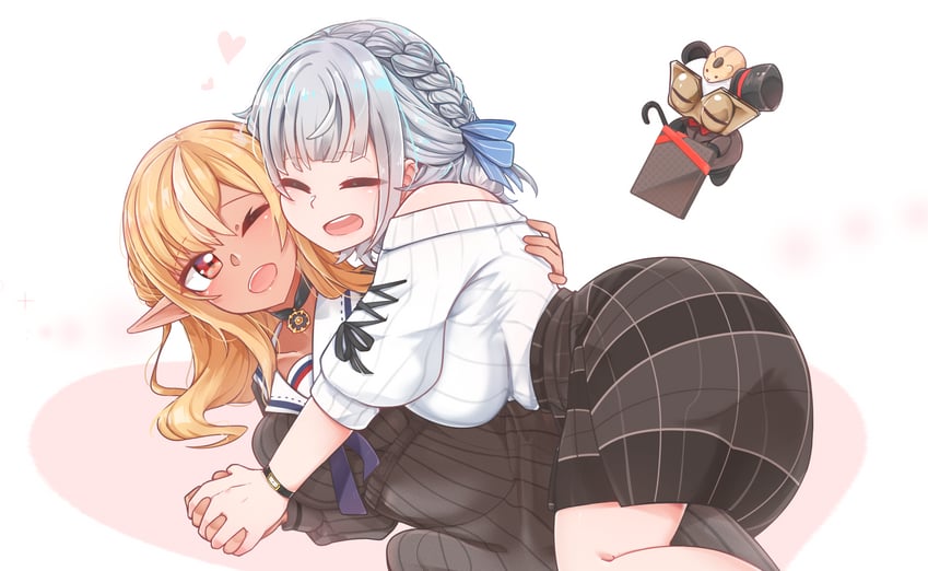 shirogane noel, shiranui flare, and kintsuba (hololive) drawn by starblame