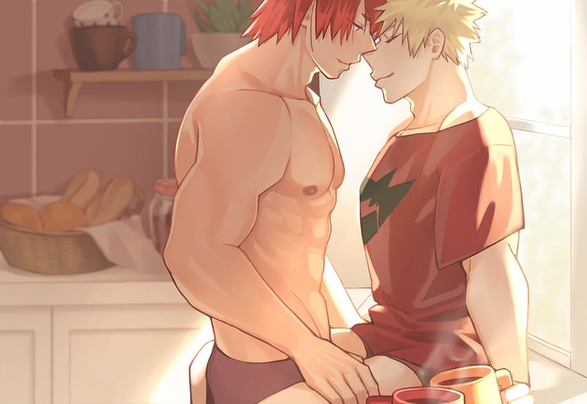 bakugou katsuki and kirishima eijiro (boku no hero academia) drawn by donnaoneone
