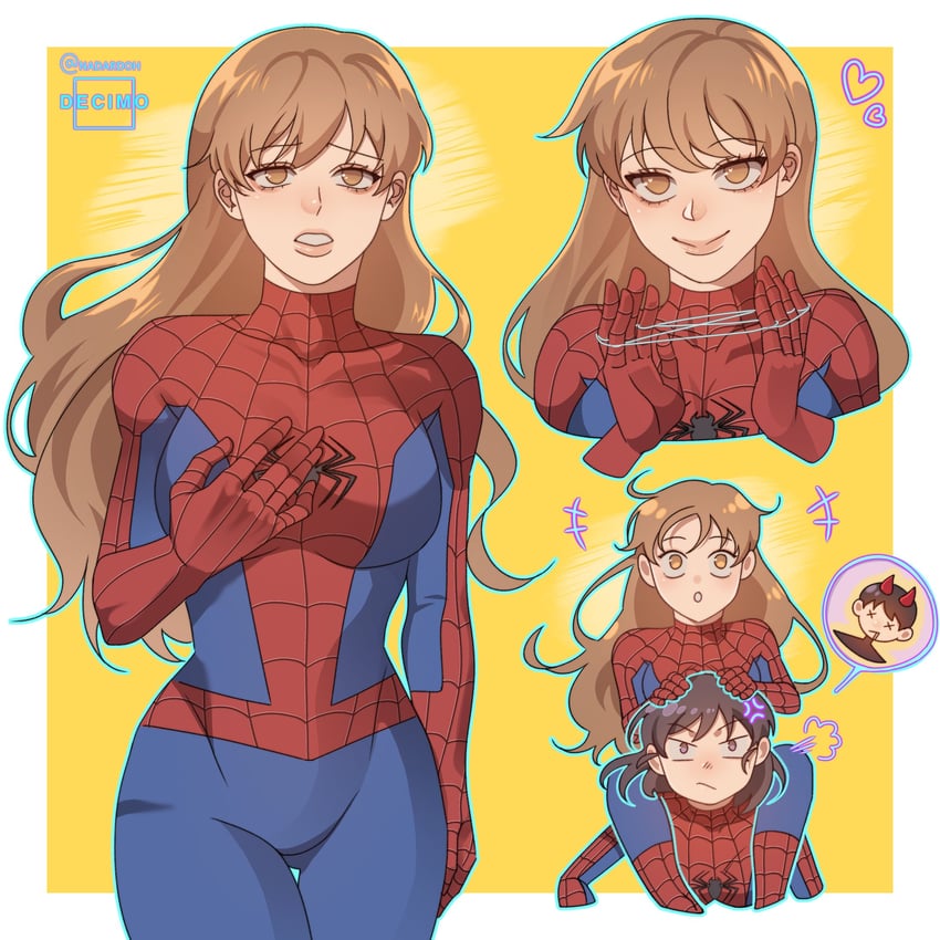 spider-man, han sooyoung, and yoo sangah (marvel and 2 more) drawn by nadardoh