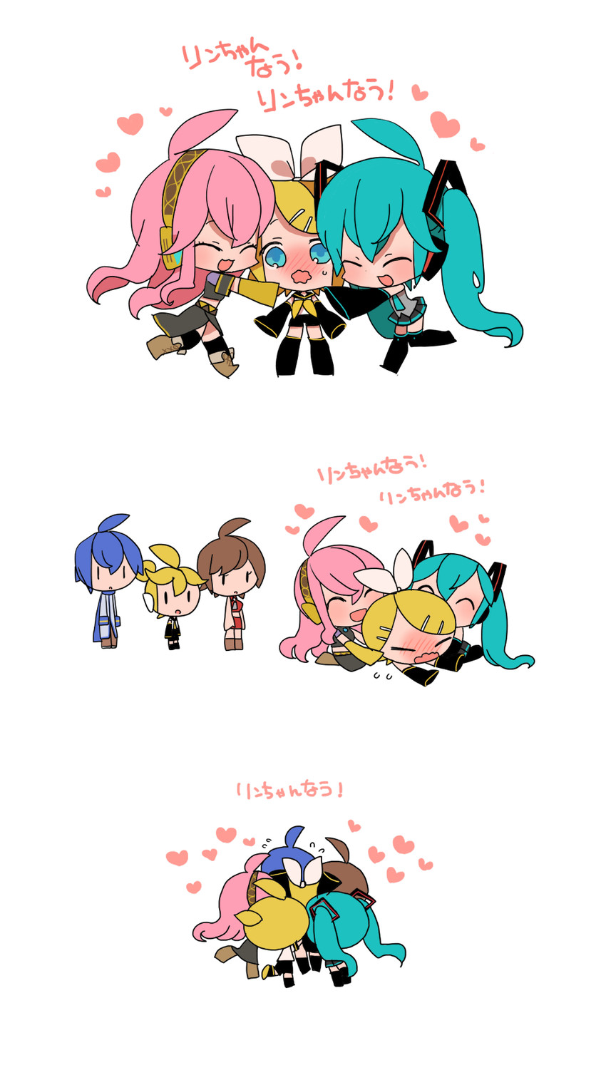 hatsune miku, kagamine rin, kagamine len, megurine luka, kaito, and 1 more (vocaloid and 1 more) drawn by kore_hitotsubu