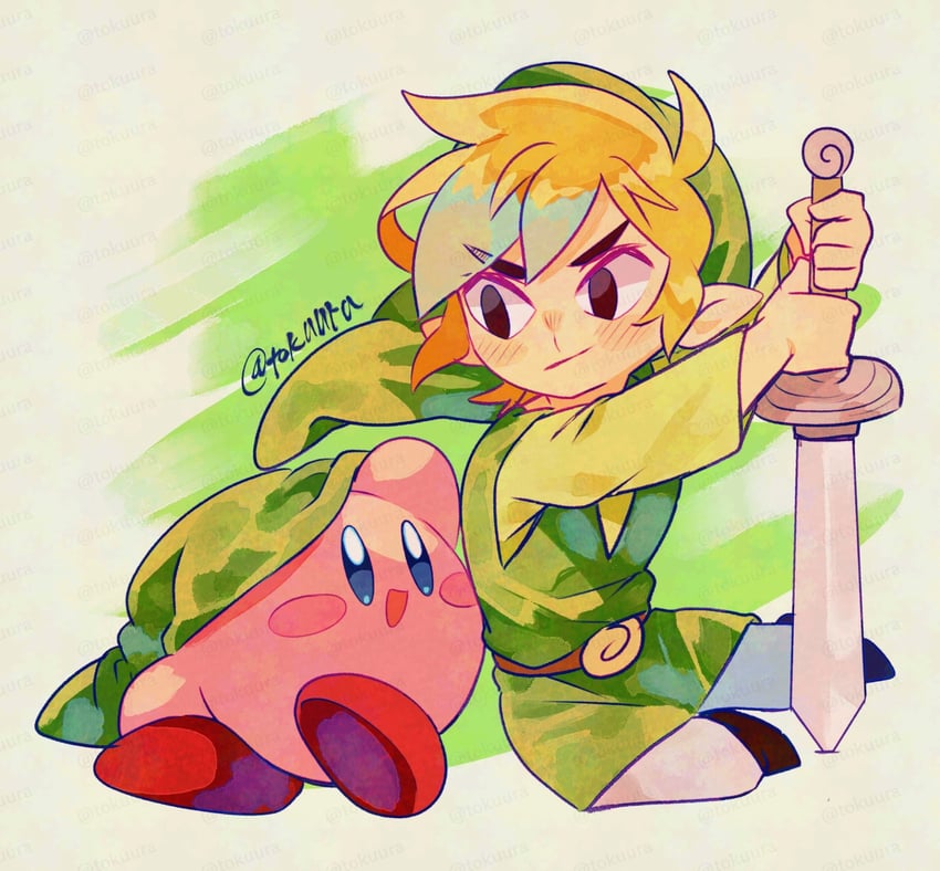 link, kirby, and toon link (the legend of zelda and 3 more) drawn by tokuura