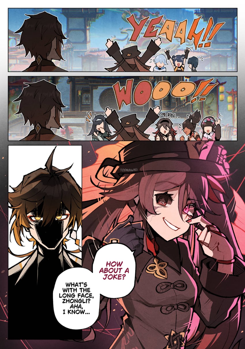 hu tao, zhongli, sparkle, xingqiu, chongyun, and 4 more (genshin impact and 3 more) drawn by wokiiarts