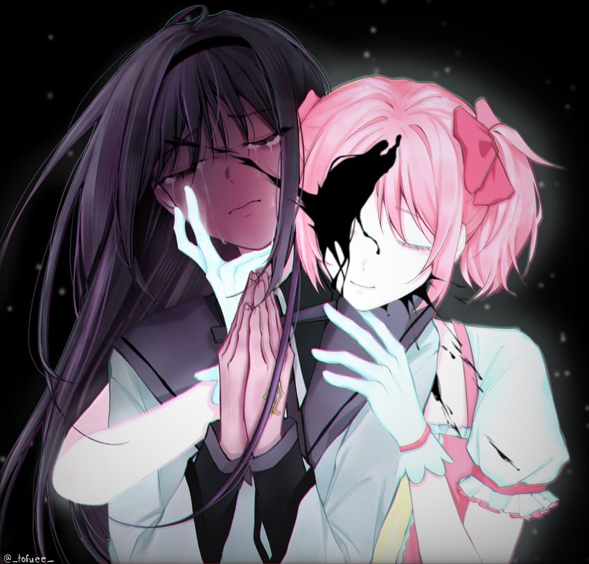 akemi homura and kaname madoka (mahou shoujo madoka magica and 1 more) drawn by tofuee