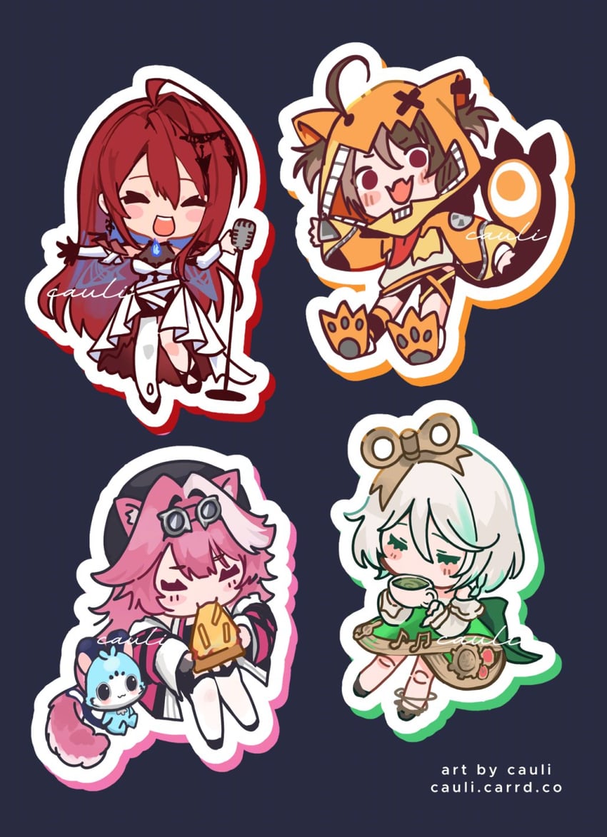 raora panthera, gigi murin, cecilia immergreen, elizabeth rose bloodflame, and chattino (hololive and 1 more) drawn by cauli