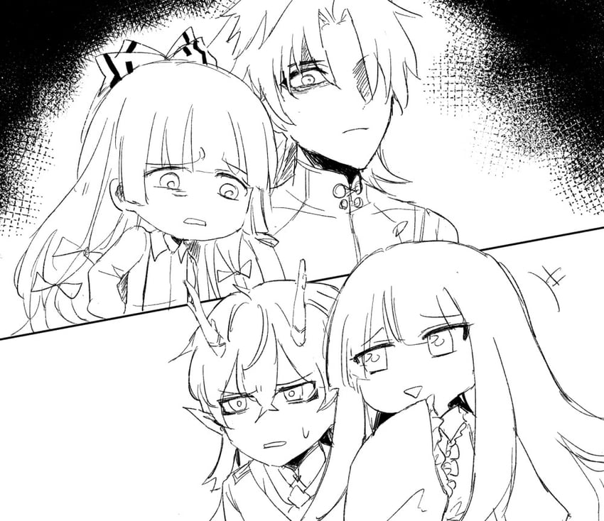 fujiwara no mokou, houraisan kaguya, dan heng, and blade (touhou and 2 more) drawn by harukako