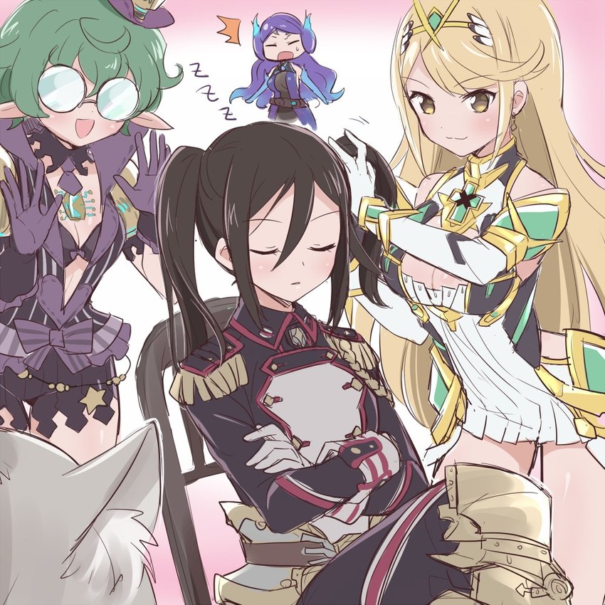 mythra, nia, morag ladair, brighid, and pandoria (xenoblade chronicles and 1 more) drawn by madanai_(morisumeshi)
