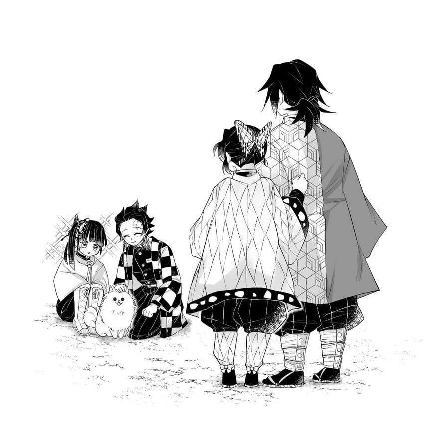 kochou shinobu, kamado tanjirou, tomioka giyuu, and tsuyuri kanao (kimetsu no yaiba) drawn by kmt_amei