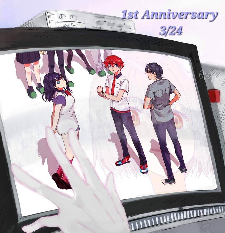 takarada rikka, shinjou akane, minami yume, hibiki yuuta, asanaka yomogi, and 2 more (gridman universe) drawn by risyo