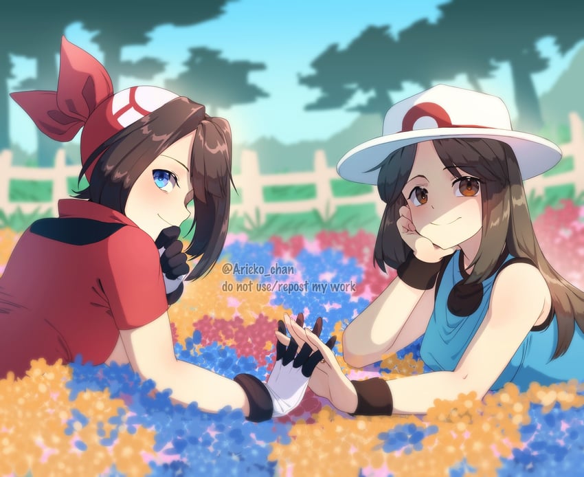may and leaf (pokemon and 2 more) drawn by ariekochan