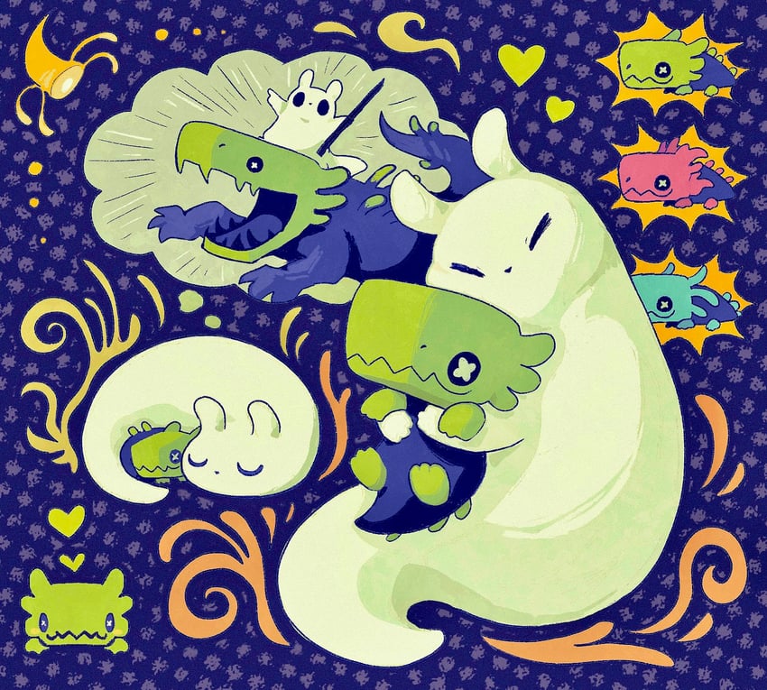 survivor, green lizard, red lizard, blue lizard, and overseer (rain world) drawn by alleesaur