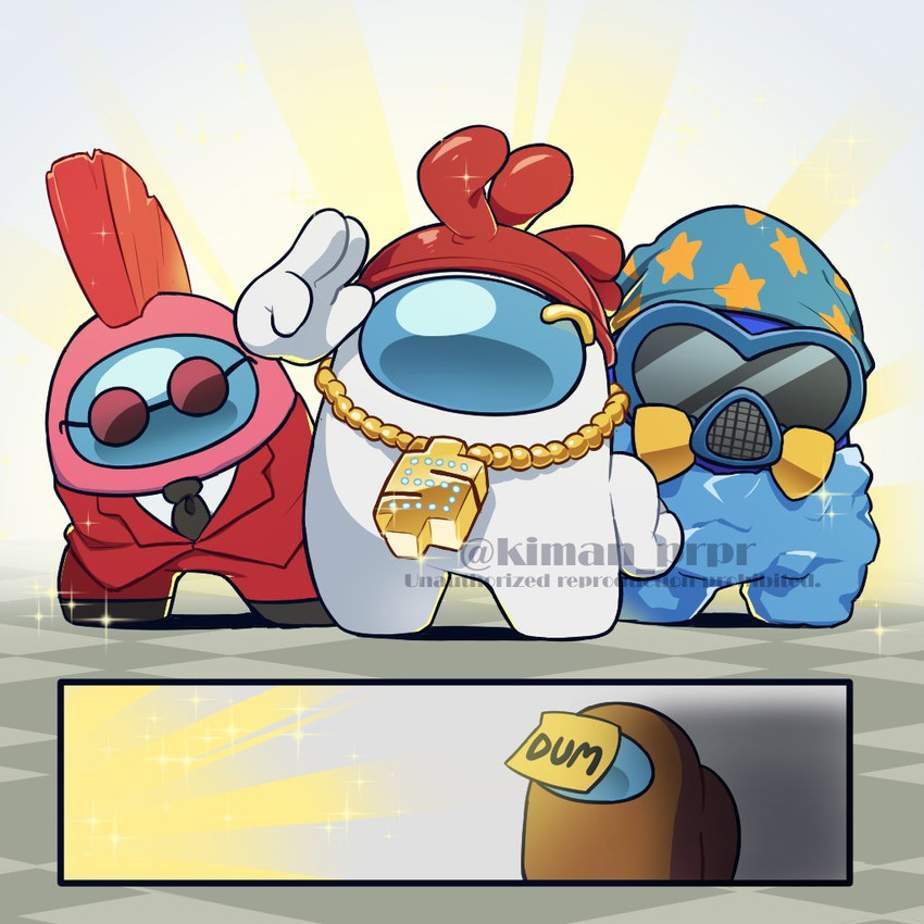 crewmate, white, blue, brown, and coral (among us) drawn by kiman