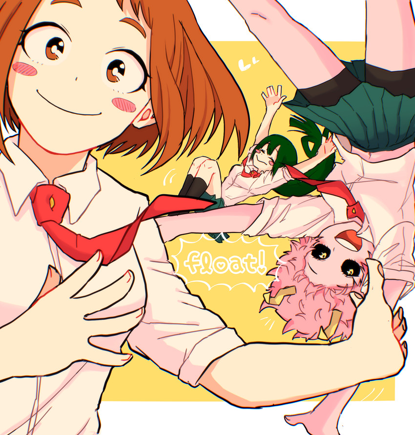 uraraka ochaco, asui tsuyu, and ashido mina (boku no hero academia) drawn by yakishion417