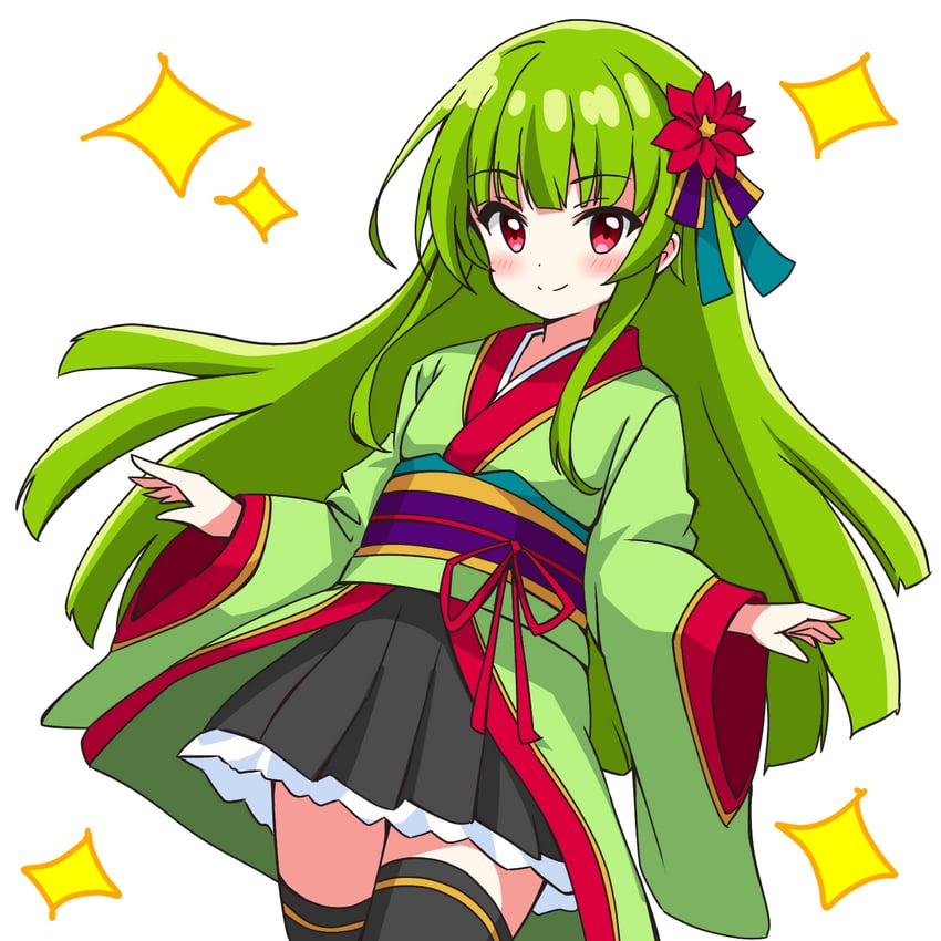 green-haired kimono girl (original) drawn by kotatsu-mazoku