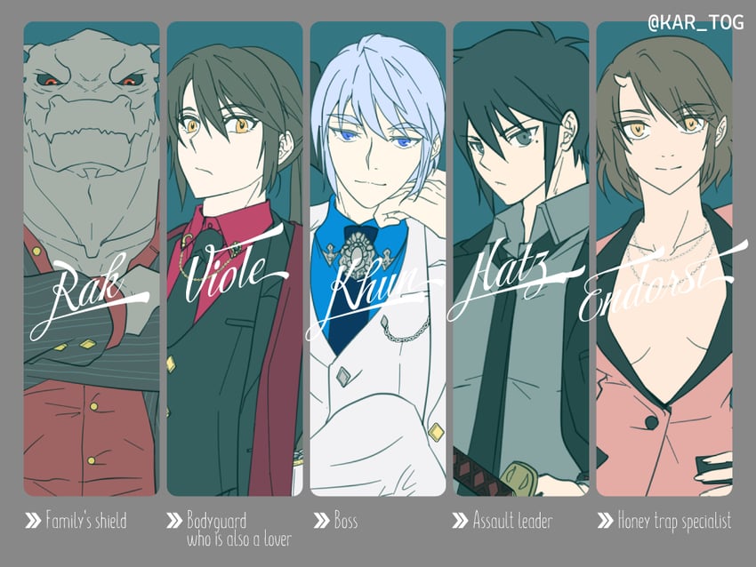twenty-fifth bam, khun aguero agnis, androssi zahard, rak wraithraiser, and hatz (tower of god) drawn by kar_(kar0001)