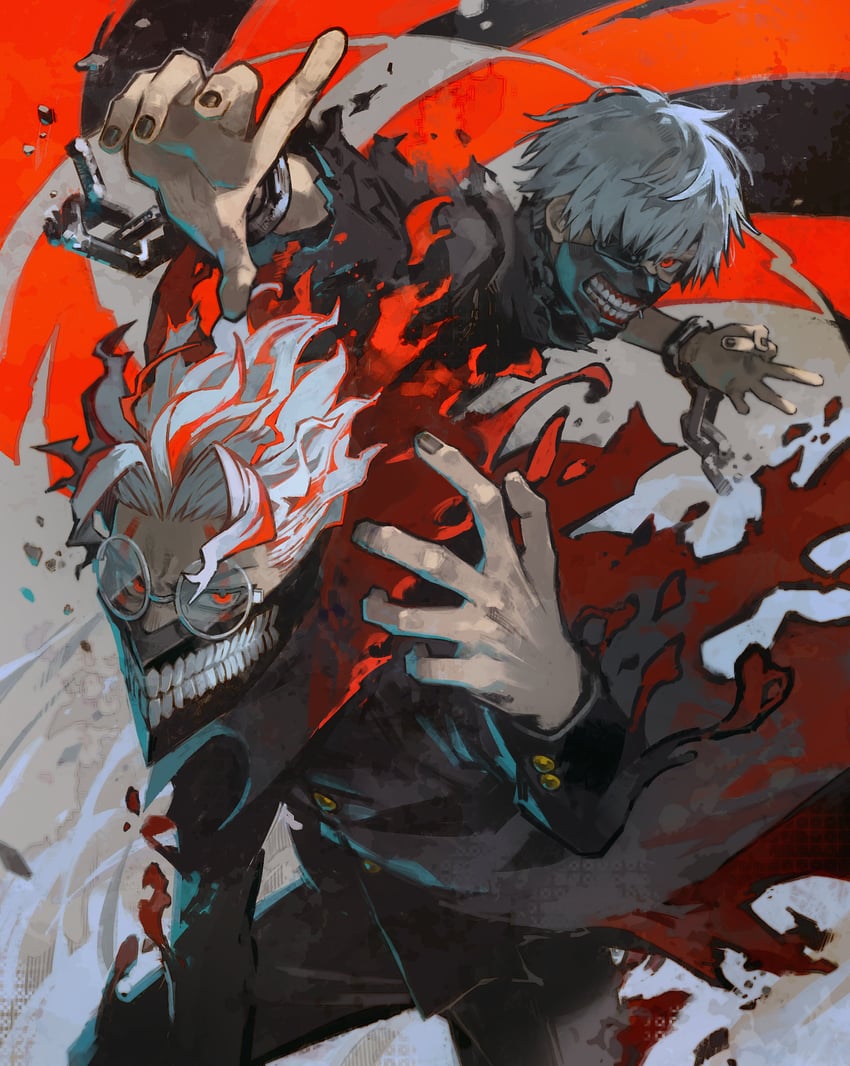 takakura ken and kaneki ken (dandadan and 1 more) drawn by kyuuba_melo