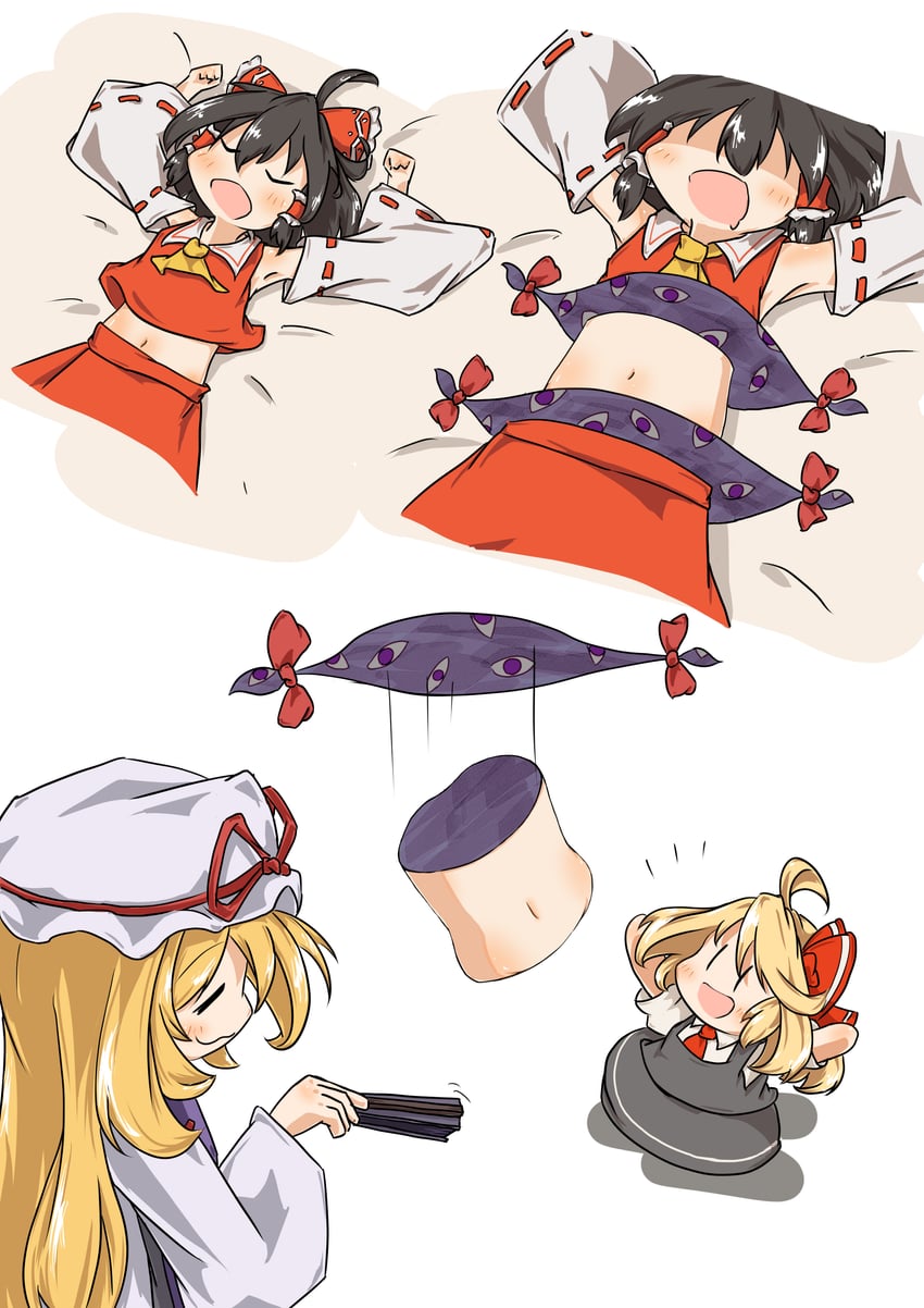 hakurei reimu, yakumo yukari, and rumia (touhou) drawn by kusa_tsuku