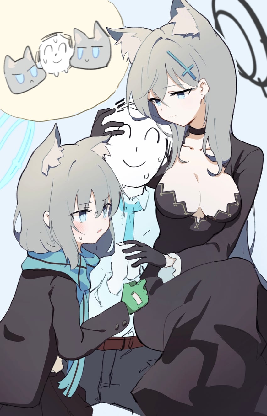 sensei, doodle sensei, shiroko, and shiroko terror (blue archive) drawn by meng_yin