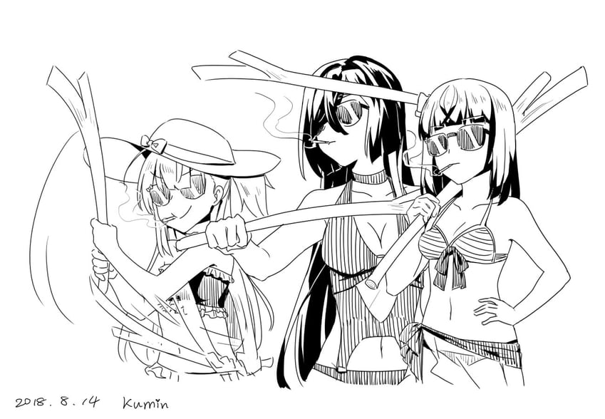 satsuki yomi, tsubakuro yume, and origami yukari (toji no miko) drawn by kumin_(6939359)