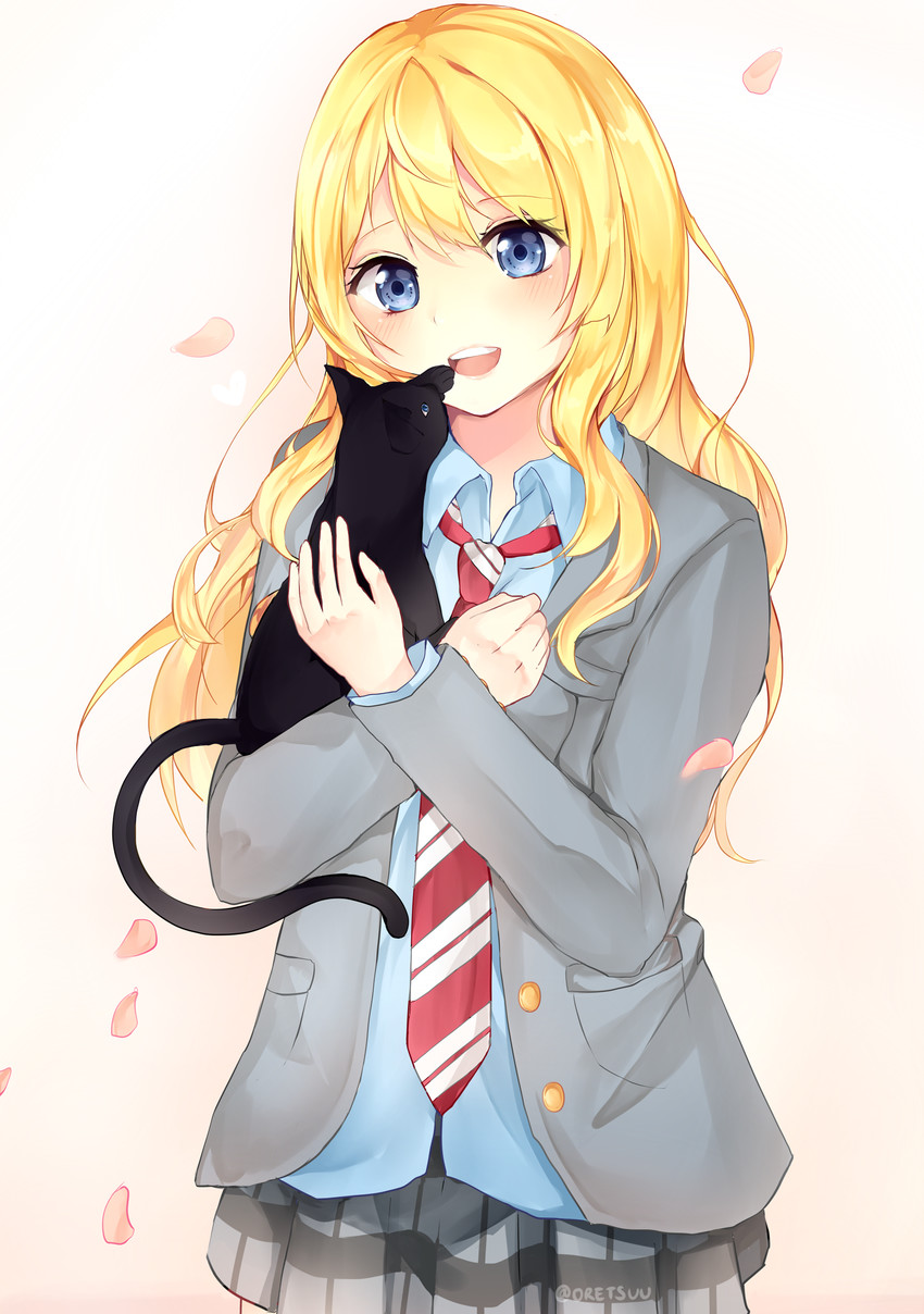 miyazono kawori and cat (shigatsu wa kimi no uso) drawn by oretsuu