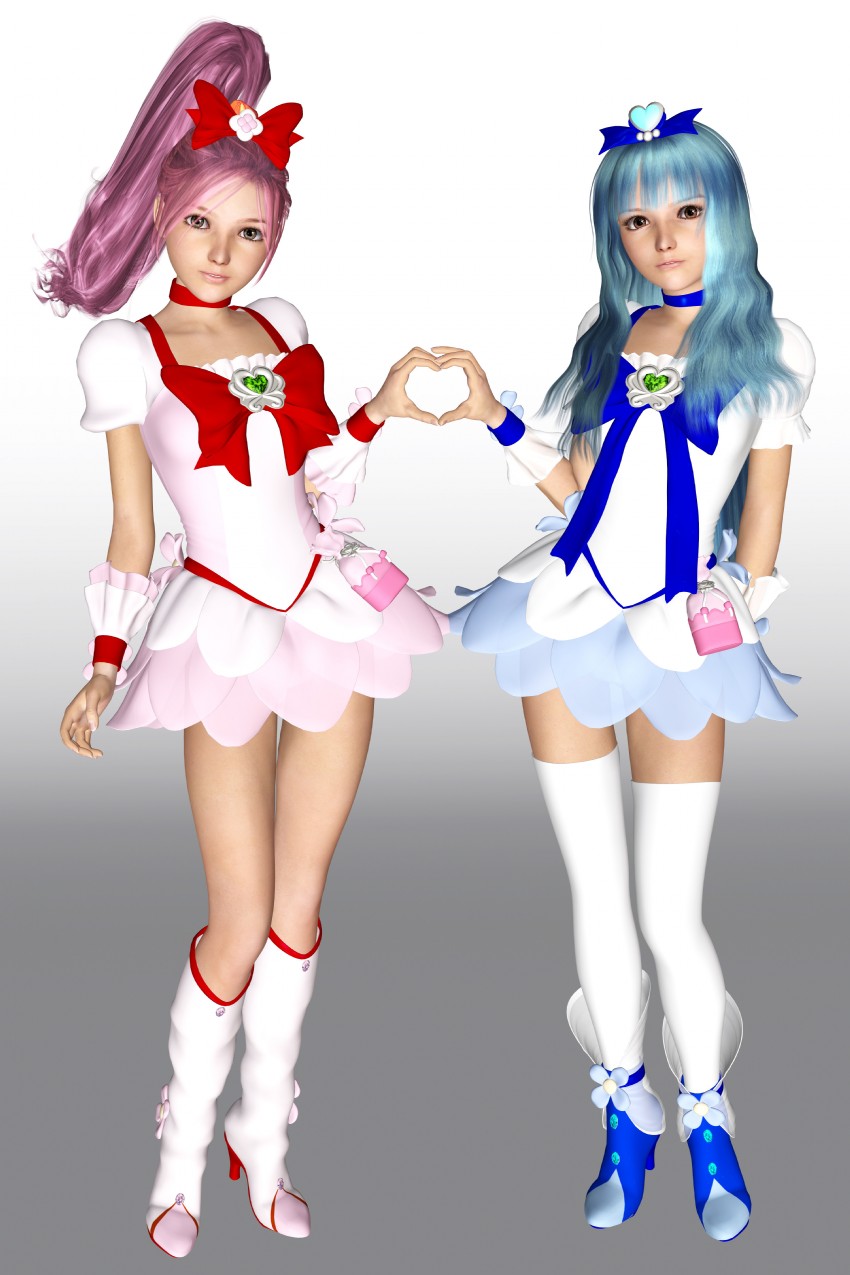 kurumi erika, hanasaki tsubomi, cure marine, and cure blossom (precure and 1 more) drawn by x_sanders_x