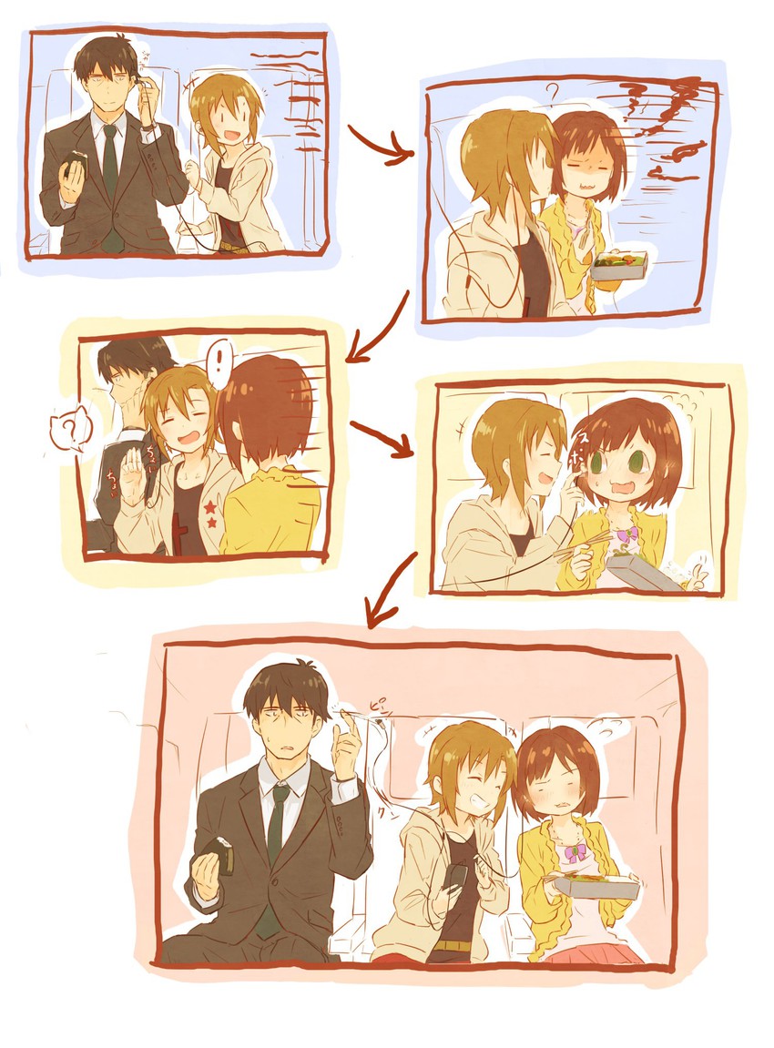 producer, maekawa miku, and tada riina (idolmaster and 1 more) drawn by marimo_(momiage)