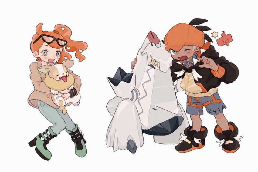 rotom, raihan, sonia, rotom phone, yamper, and 1 more (pokemon and 1 more) drawn by nap_(eevlll)