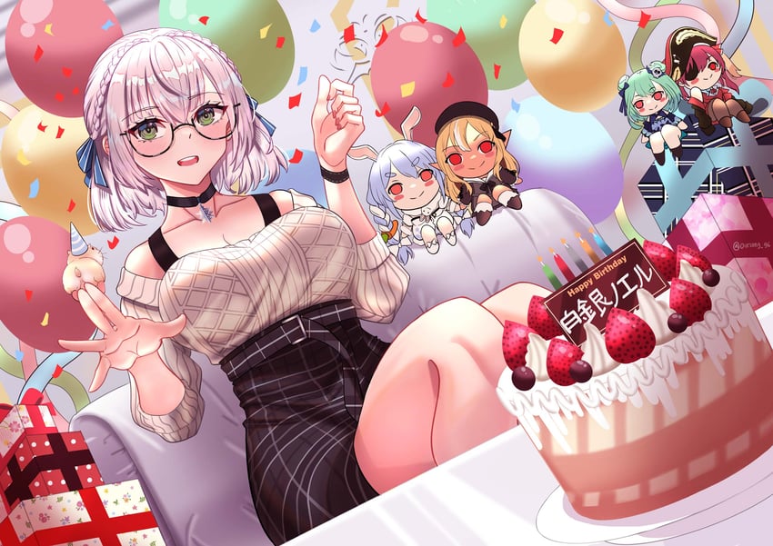 houshou marine, usada pekora, shirogane noel, uruha rushia, shiranui flare, and 1 more (hololive) drawn by oursong_(kiam_pis)