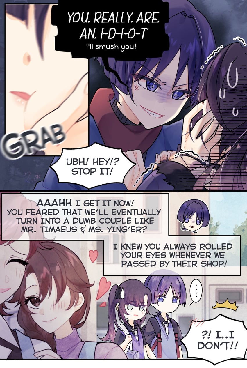 scaramouche, mona, timaeus, and ying'er (genshin impact) drawn by renacchi06