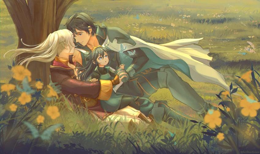 lucina, female robin, and chrom (fire emblem and 1 more) drawn by robean_(birbtactician)