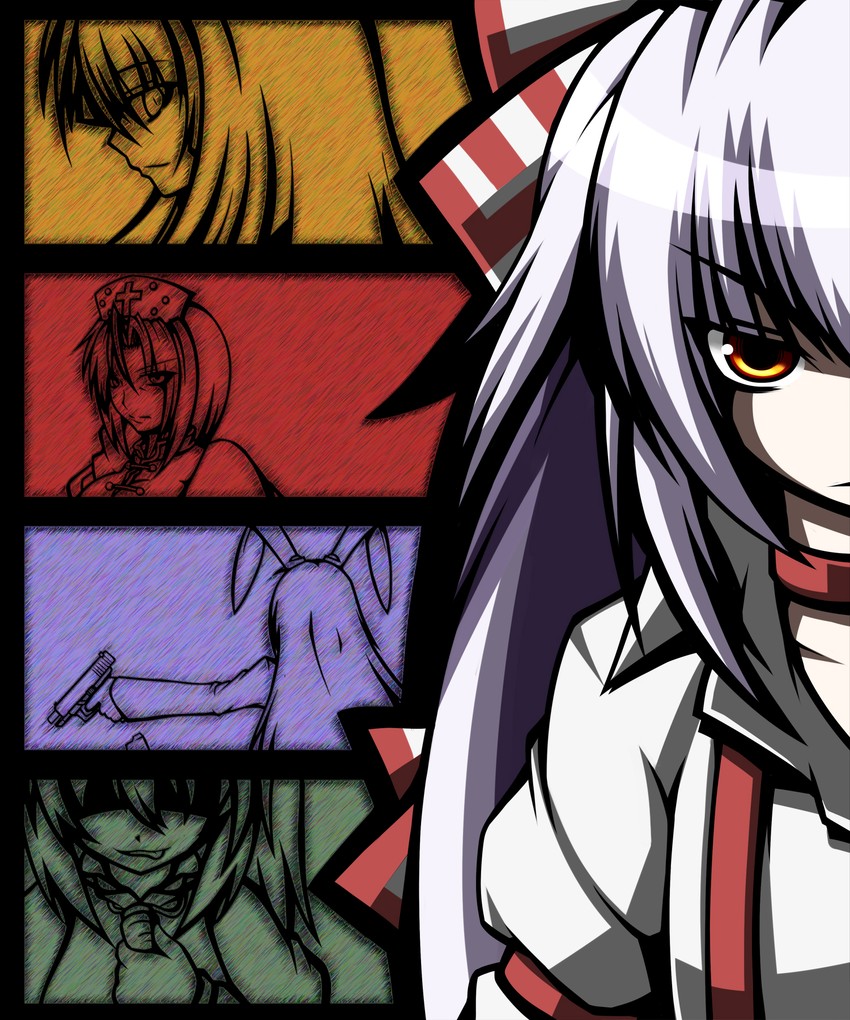 reisen udongein inaba, fujiwara no mokou, houraisan kaguya, inaba tewi, and yagokoro eirin (touhou) drawn by naginami
