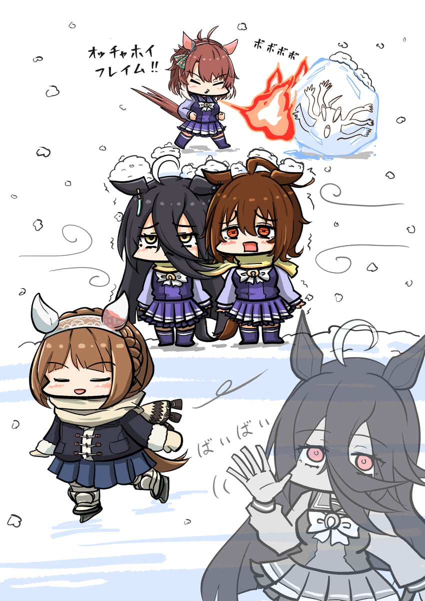 agnes tachyon, manhattan cafe, jungle pocket, dantsu flame, sunday silence, and 1 more (umamusume) drawn by magnoliko