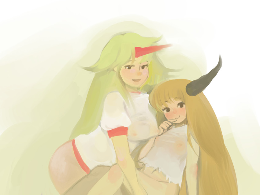 ibuki suika and hoshiguma yuugi (touhou) drawn by roarke_(lavenderincubus)