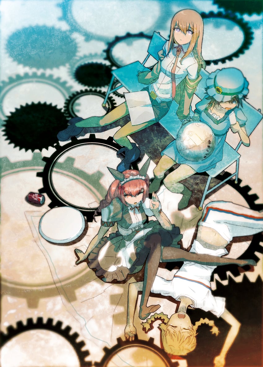 makise kurisu, shiina mayuri, amane suzuha, akiha rumiho, and upa (steins;gate and 1 more) drawn by huke