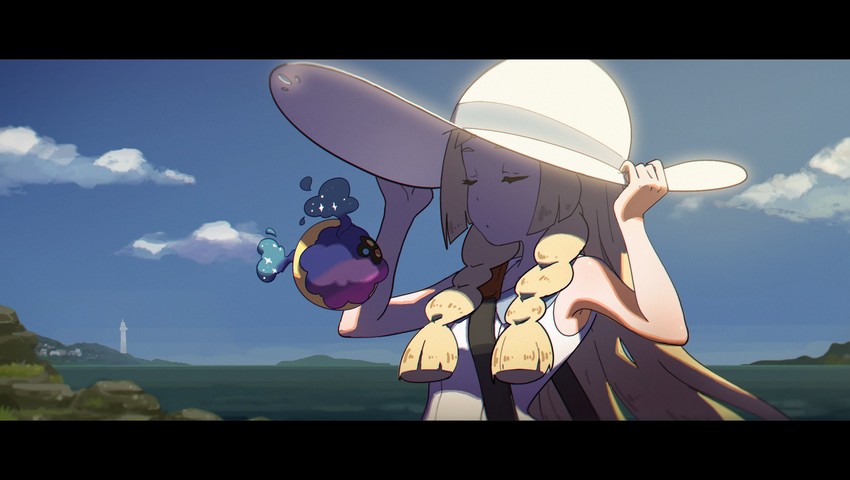 lillie and cosmog (pokemon and 1 more) drawn by waterkuma