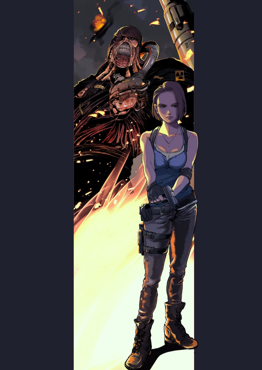 jill valentine and nemesis (resident evil and 2 more) drawn by gauss_<bokashi