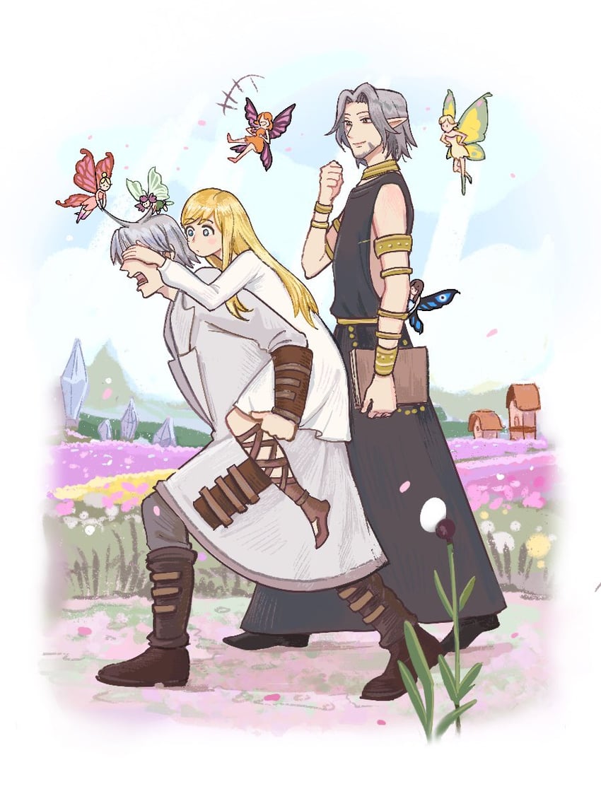 ryne waters, thancred waters, and urianger augurelt (final fantasy and 1 more) drawn by aradied