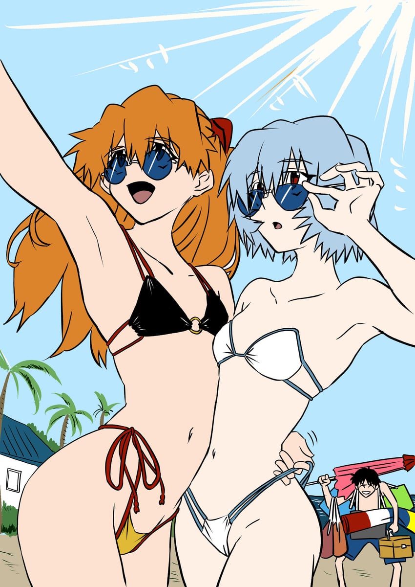 souryuu asuka langley, ayanami rei, and ikari shinji (neon genesis evangelion) drawn by yuutaku