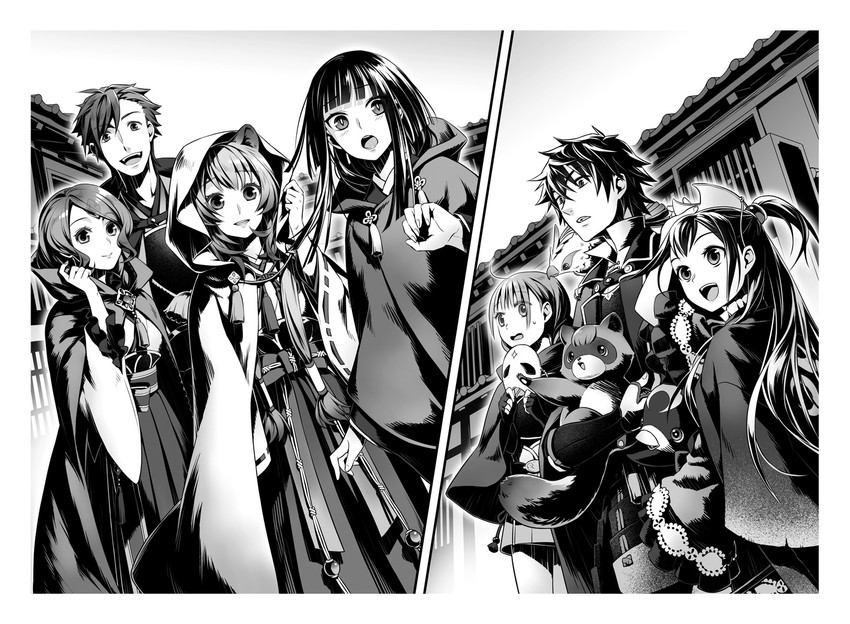 raphtalia, iwatani naofumi, filo, glass, rishia ivyred, and 3 more (tate no yuusha no nariagari) drawn by minami_seira