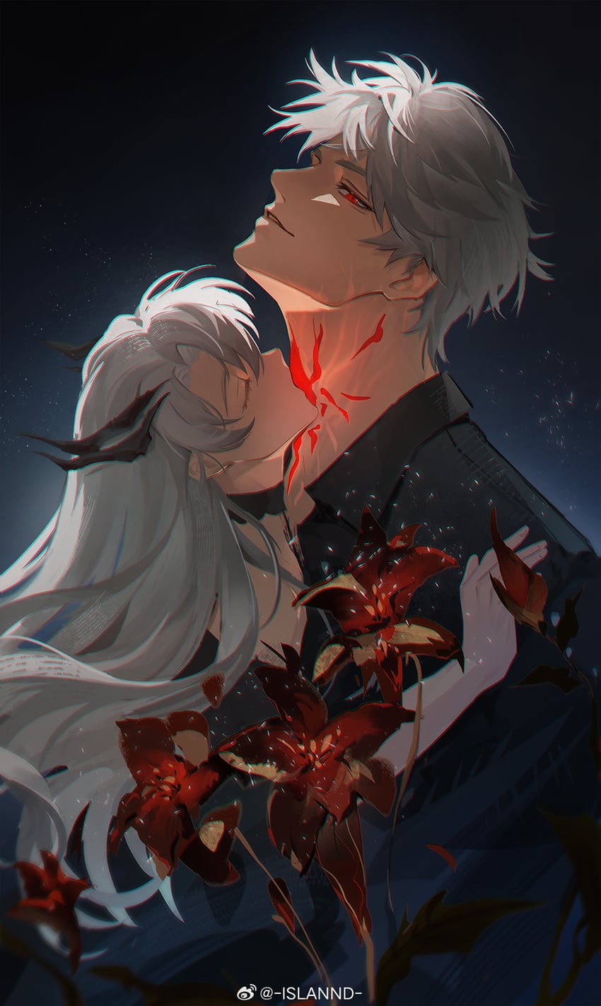 protagonist and sylus (love and deepspace) drawn by calla10