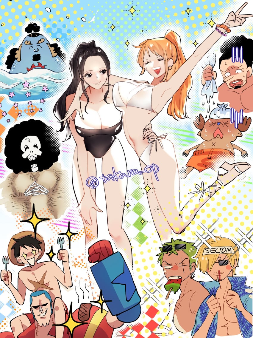 nami, monkey d. luffy, nico robin, roronoa zoro, sanji, and 4 more (one piece) drawn by takara_op