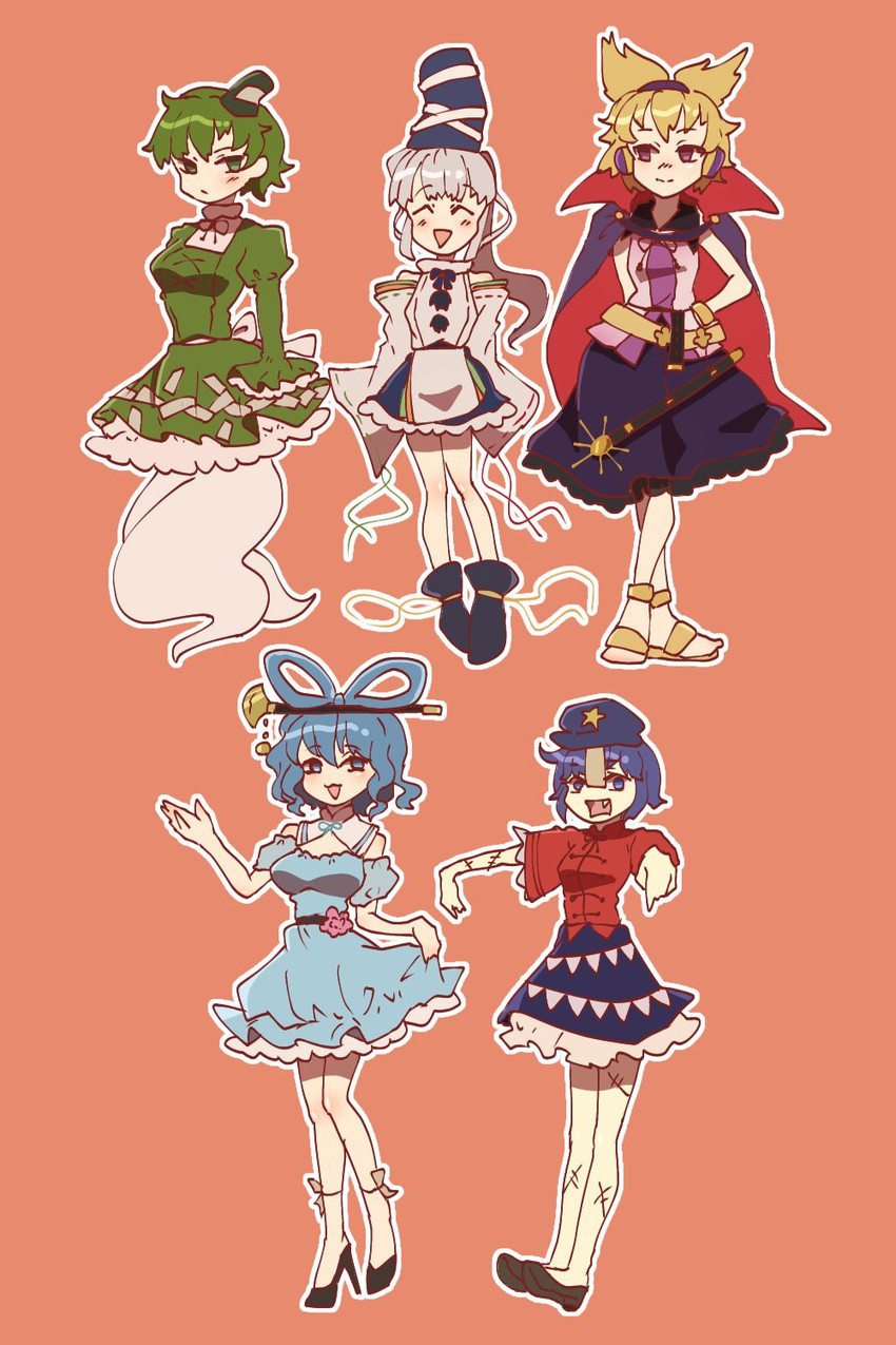 toyosatomimi no miko, mononobe no futo, kaku seiga, miyako yoshika, and soga no tojiko (touhou) drawn by sokura_(mochichitose)
