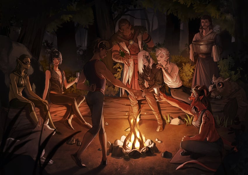 shadowheart, karlach, astarion, halsin, tav, and 5 more (dungeons & dragons and 2 more) drawn by tworain_w