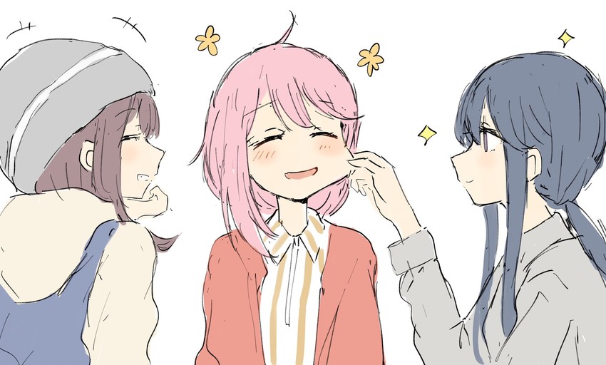shima rin, kagamihara nadeshiko, and toki ayano (yurucamp) drawn by betock