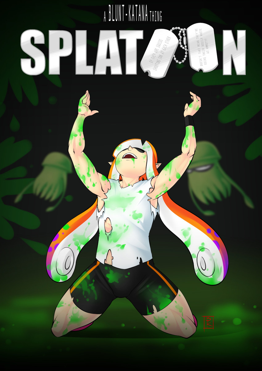 inkling player character, inkling girl, and sergeant gordon elias (splatoon and 2 more) drawn by blunt-katana