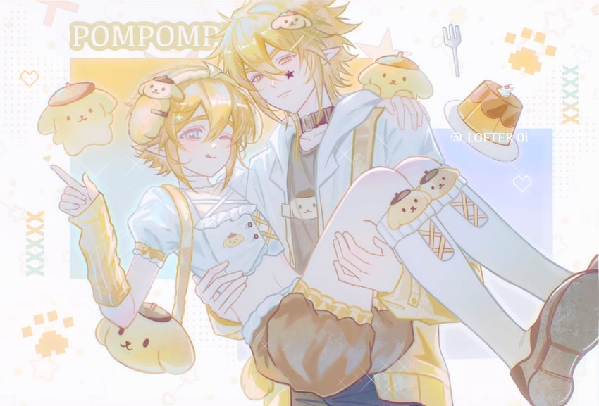 pompompurin, king, and godrose (sanrio and 1 more) drawn by plutoray