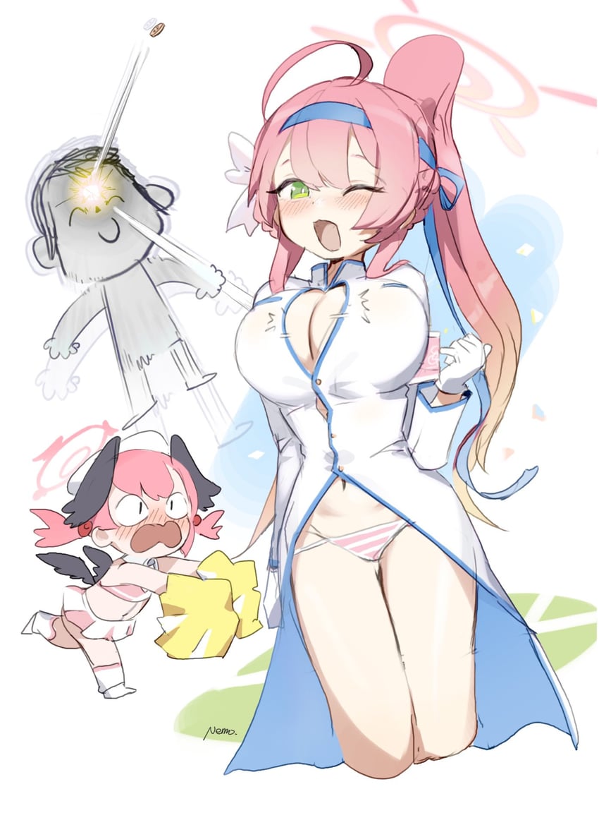 sensei, doodle sensei, koharu, and hanako (blue archive) drawn by nemo_(leafnight)