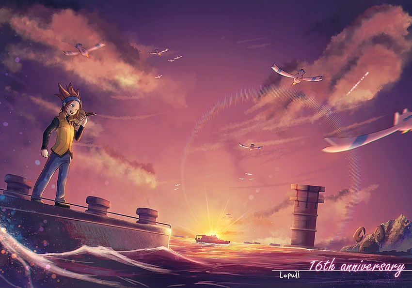 eevee, wingull, and michael (pokemon and 1 more) drawn by lopuii